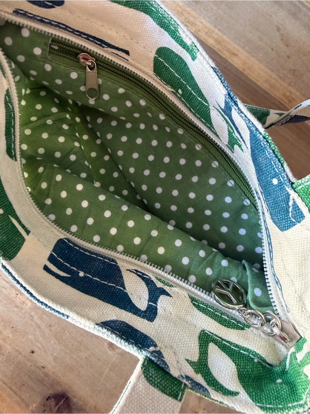 bungalow 360 Blue and Green Whale Print Canvas Tote